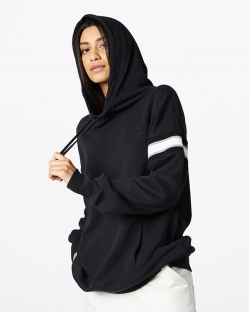 Converse Rib Inset Pullover Női Pulóver Fekete | NRWVKSJ-HU